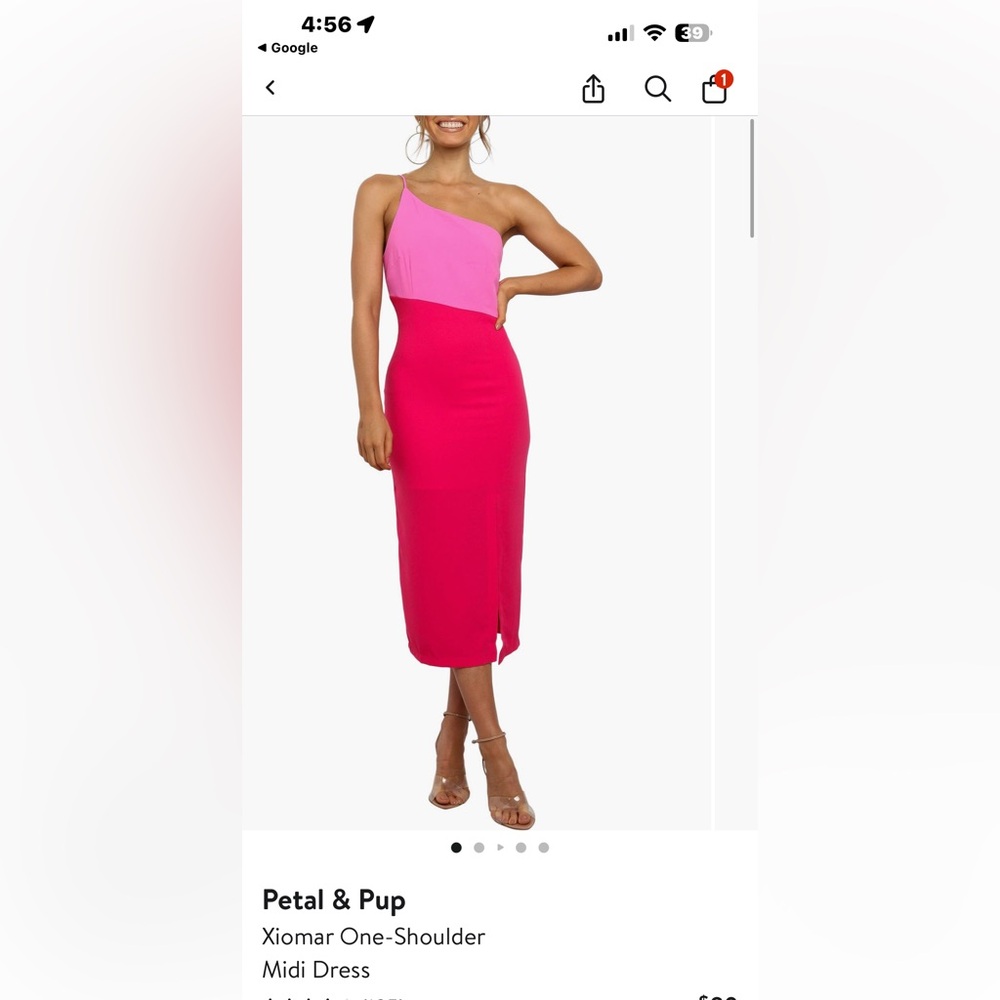 Petal & Pup Two-Tone Pink One-Shoulder Midi Dress